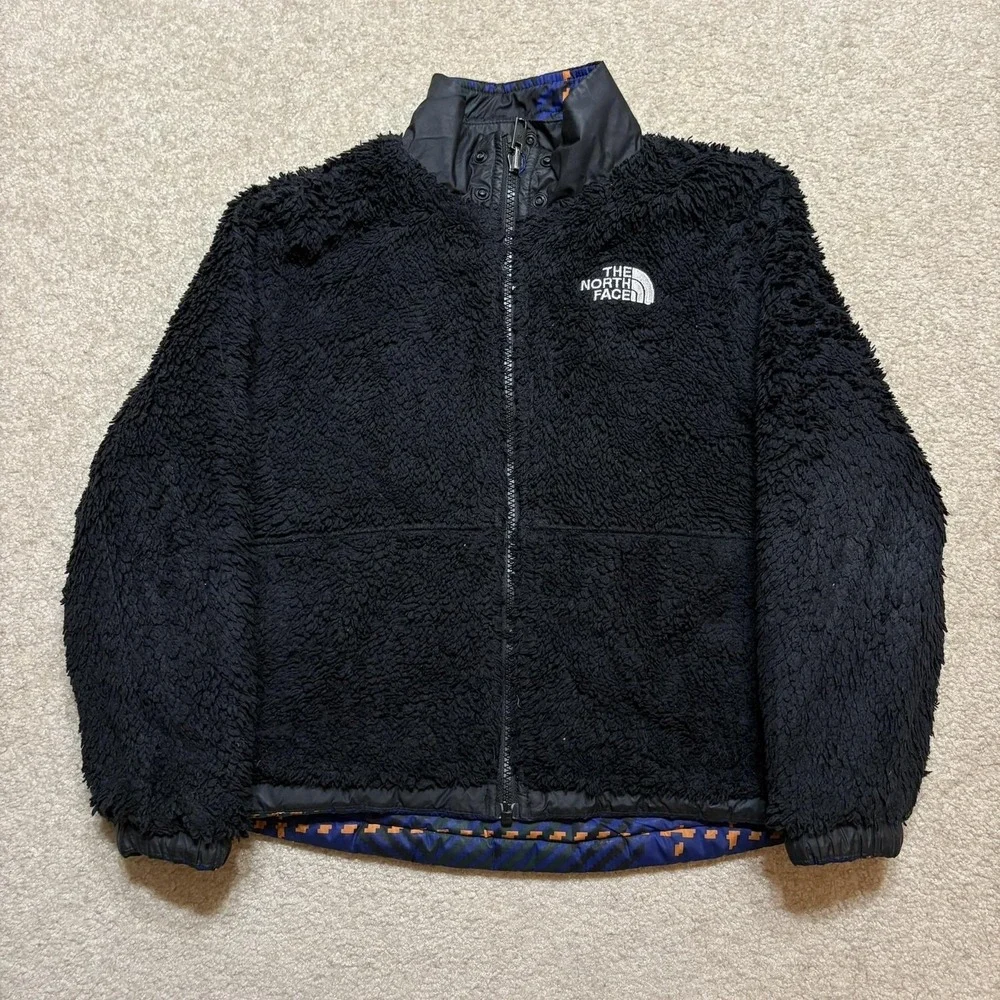 The North Face Jacket Boys Small 7/8 Blue Plaid Reversible Sherpa Puffer Outdoor